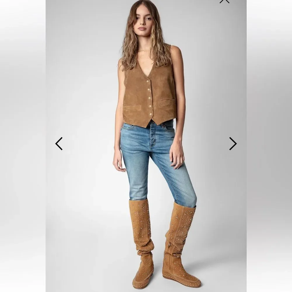 $1198 Zadig & Voltaire Santa Dream Studs Suede High Boots New